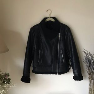 forever 21 faux shearling black moto jacket size s